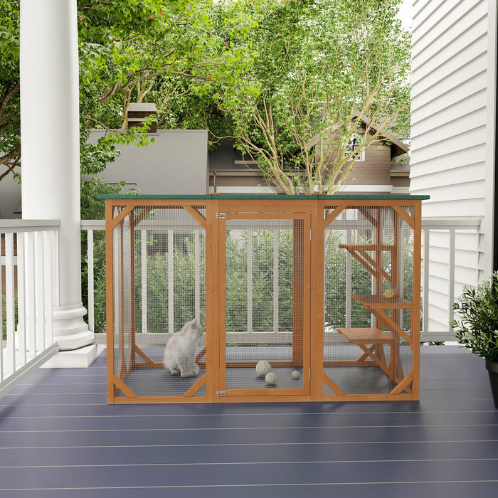 Pawhut Cat Cage Indoor Catio Outdoor Cat Enclosure Pet House Small Animal Hutch For Rabbit, Kitten, Crate Kennel With Waterproof Roof, Multi-level Platforms, Lock, Orange
