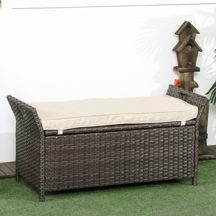 Outsunny 2-in-1 Patio Wicker Storage Bench 27 Gallon Storage Box Cream