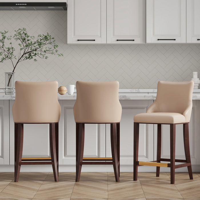 Shubert Modern Wood Upholstered Barstool in Tan - Set of 3