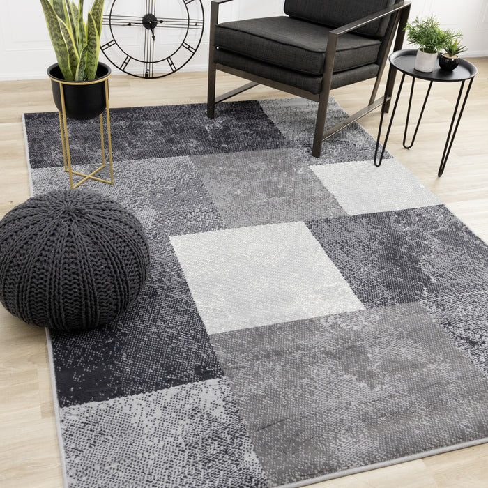 Florence Grey Faded Squares Rug, 5'3\" x 7'4\" Indoor Area Rug