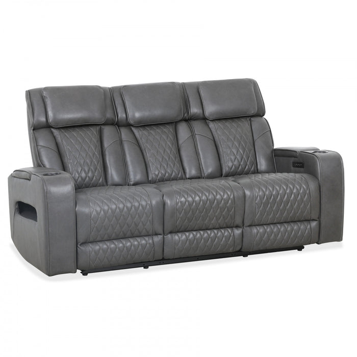 Kingsley 78 in. Leather Match Power Reclining Sofa with Storage Console and USB - Charcoal