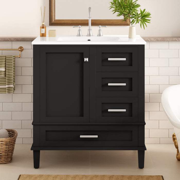Oliver Solid Wood Bathroom Vanity with Sink Combo and Smart Storage, Black