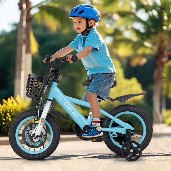 Costway 12\" Kid's Bike For 3-4 With Height-adjustable Handlebar & Saddle Handbrake Blue