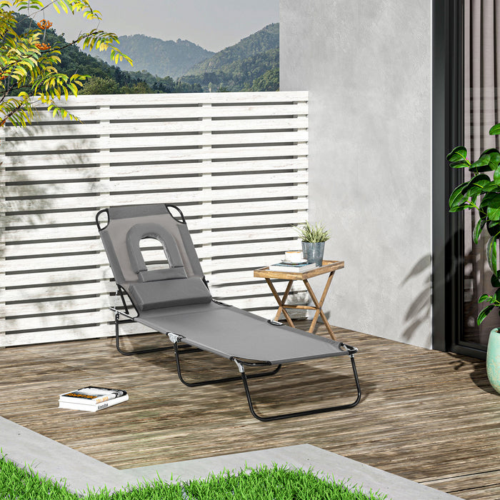 Outsunny Adjustable Outdoor Lounge Chair With Support Pillow, Grey