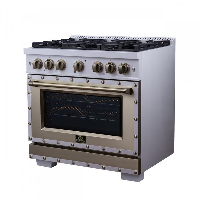 Forno Ambassador 36\" Dual Fuel Range in White, 6 Sealed Burners, 5.2 cu.ft. Oven - FFSGS6199-36CPWHT
