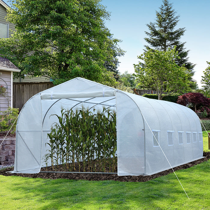 Outsunny 26'l X 10'w X 6.8' H Large Steeple Walk-in Greenhouse Outdoor Garden Plant Seed Tunnel Grow Tent Premium Steel Frame White