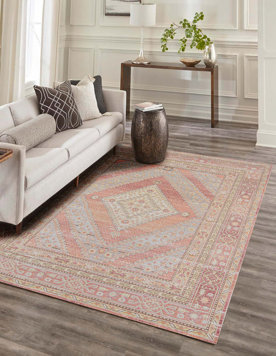 Poppy Traditional 7'10\" x 10'6\" Area Rug in Pink Indoor Area Rug