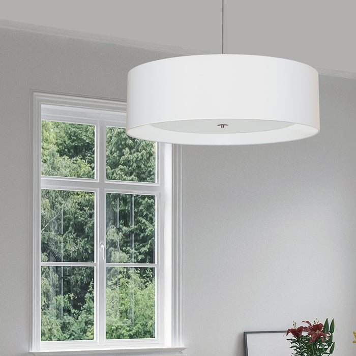 Dainolite Helena 4 Light Pendant 30\" Dia Polished Chrome Finish White Shade White Diffuser Lamp