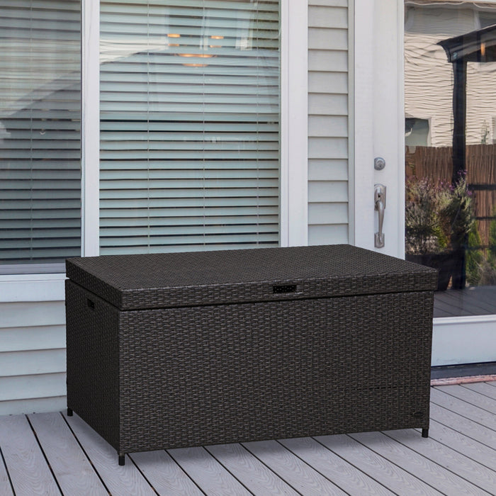 Outsunny Wicker Deck Box, 118 Gallon Pe Rattan Storage Box, Grey