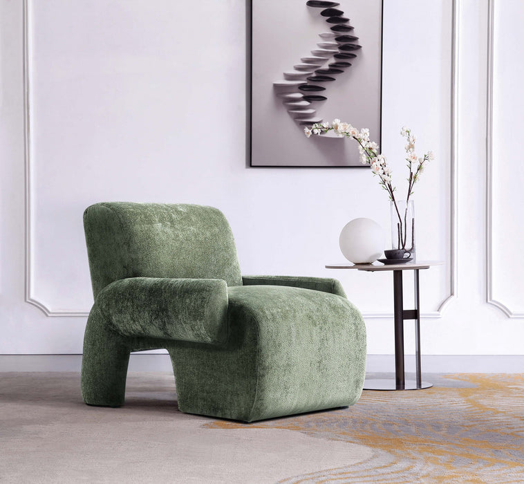 Verandah Mid-Century Modern Chenille Lounge Chair in Olive Green