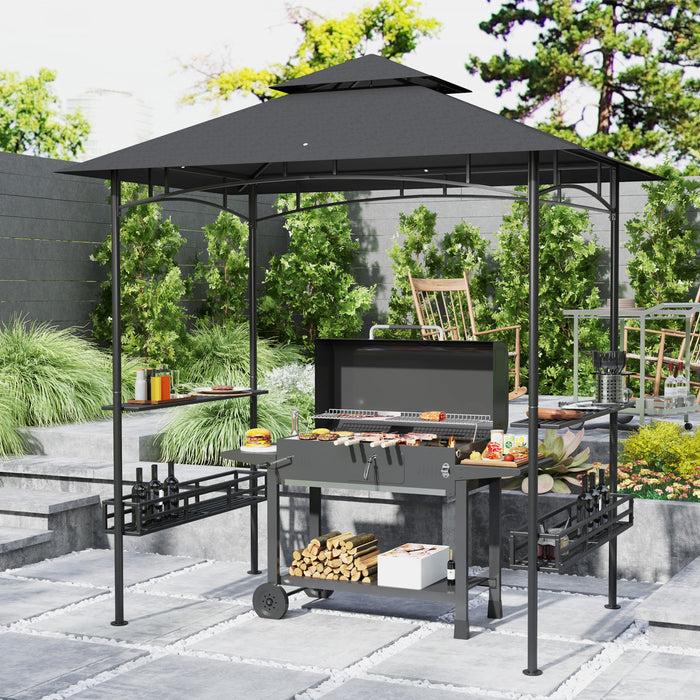 Outsunny 8' X 5' Grill Gazebo, 2-tier Outdoor Bbq Gazebo, Dark Grey