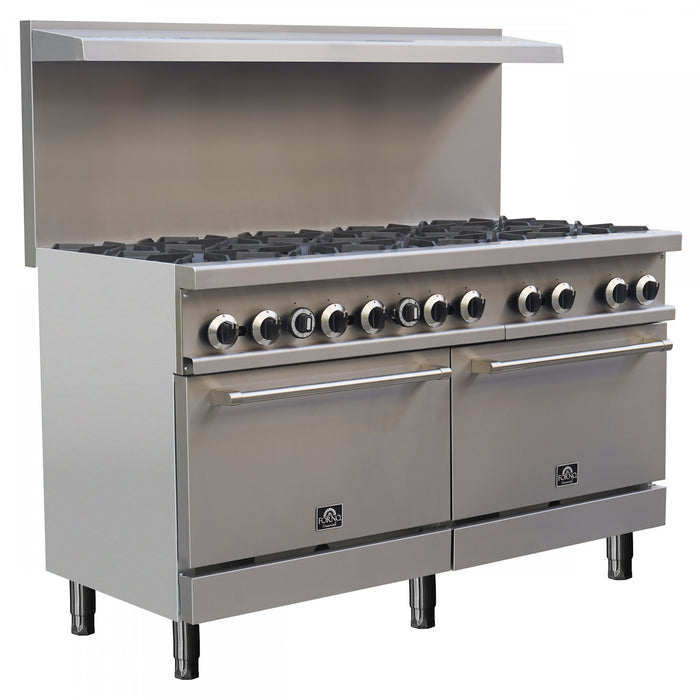 FORNO Commerciale 60 Inch Stainless Steel Gas Range, 10 Burners, 300,000 BTU Total - FCMGR0093-60