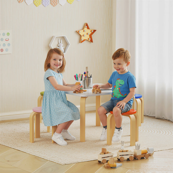 Qaba Kids Table and Chair Set, Kids Table and 4 Chair Set for Toddlers and Children, 5-Piece Children Furniture Set for Arts and Crafts, for Daycare, Classroom, Playroom