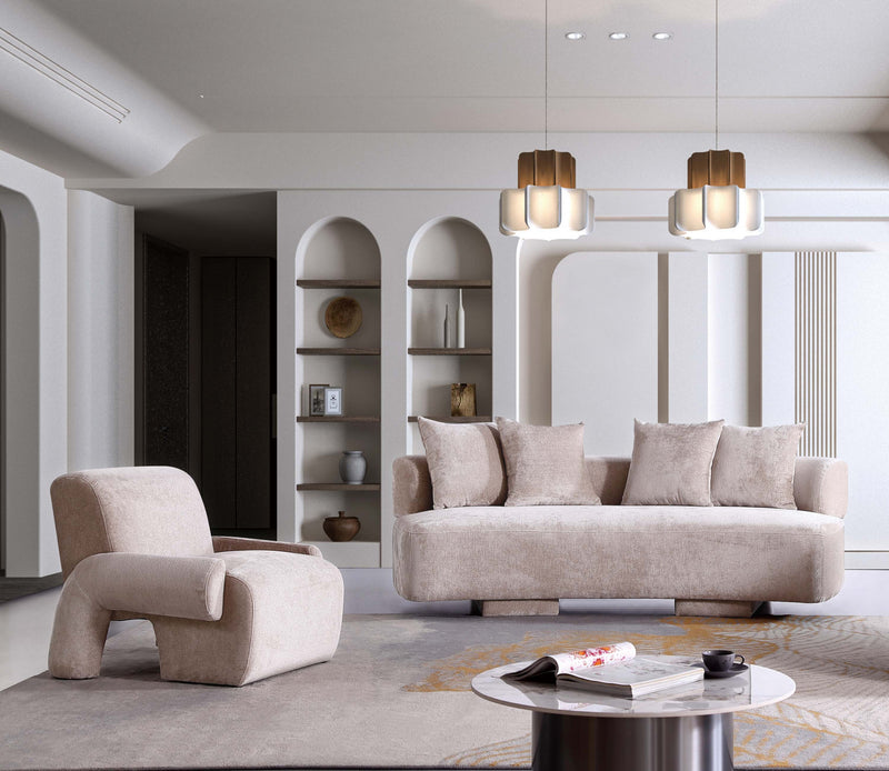 Verandah Mid-Century Modern 2-Piece Sofa Set in Beige