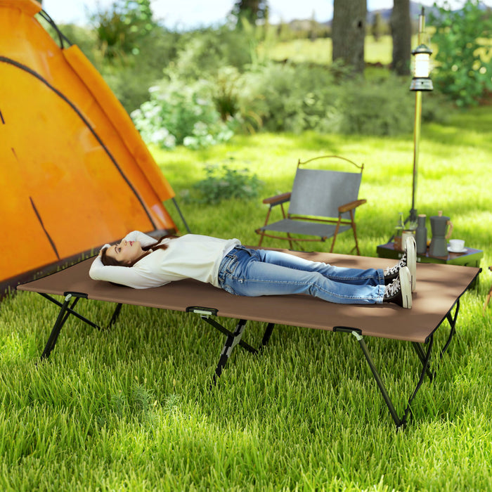 Outsunny 76\" Two Person Folding Camping Cot With Carrying Bag, Khaki