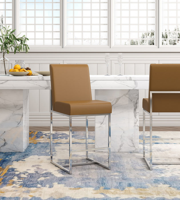 Element Modern Metal Upholstered Counter Stool in Camel - Set of 3