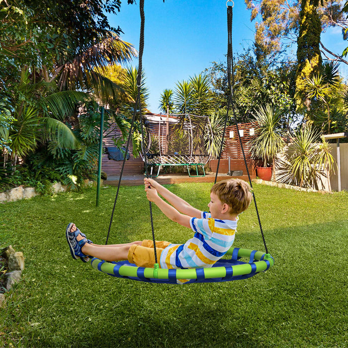 Outsunny 40\" Saucer Swing Giant Hanging Tree Swing, Waterproof Nest Web Rope Seat, Adjustable Hanging Ropes for Children 3-8 Years Old, Indoor Outdoor, Backyard, Playground, Blue