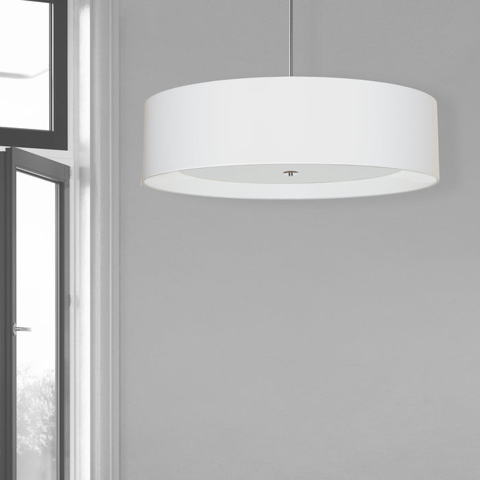 Dainolite Helena 4 Light Pendant 34\" Dia Polished Chrome Finish White Shade White Diffuser Lamp
