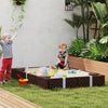 Qaba Kids Sandbox with Cover, Rectangular 73" HDPE Large Sand Pit with 4 Seats, Waterproof Bottom Liner, Weather Resistant for Backyard, Lawn, Garden, Beach, Patio, Brown