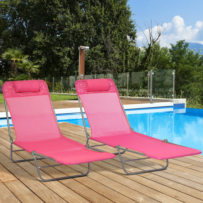Outsunny 2-piece Folding Chaise Lounge, Reclining Sun Tanning Chairs, Pink