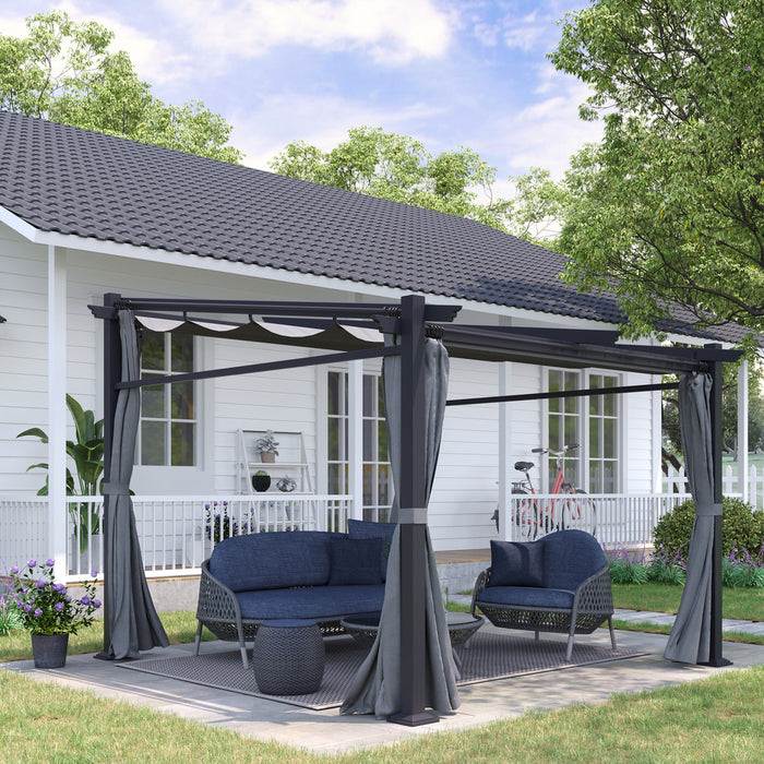 Outsunny 10' X 10' Metal Pergola With Sliding Roof Canopy, Retractable Pergola Canopy For Outdoor, Patio, Dark Grey