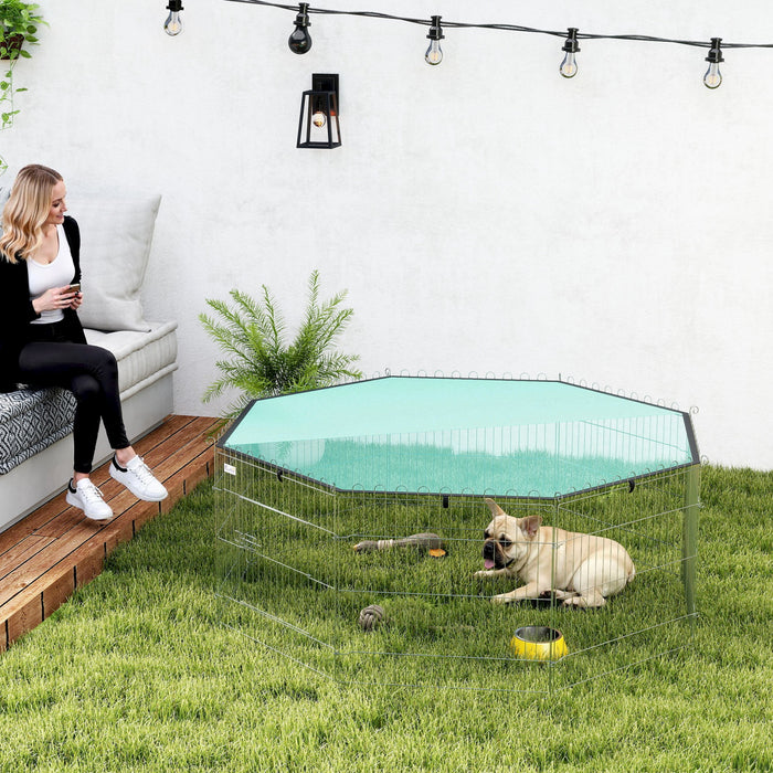 PawHut Foldable Pet Playpen with Top Cover, Portable Heavy Duty Dog Pen for Dogs, Cats, Chickens, Rabbits, 8 Panels Dog Fence Outdoor/Indoor