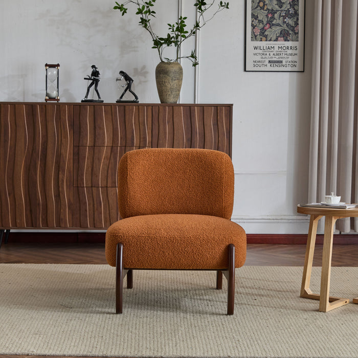 Coco Modern Boucle Lounge Chair with Solid Wood Frame, Orange