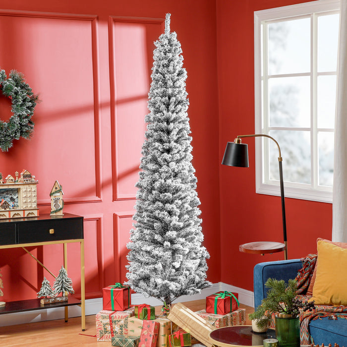 Homcom Snow Flocked Pencil Christmas Tree Slim Artificial Christmas Tree