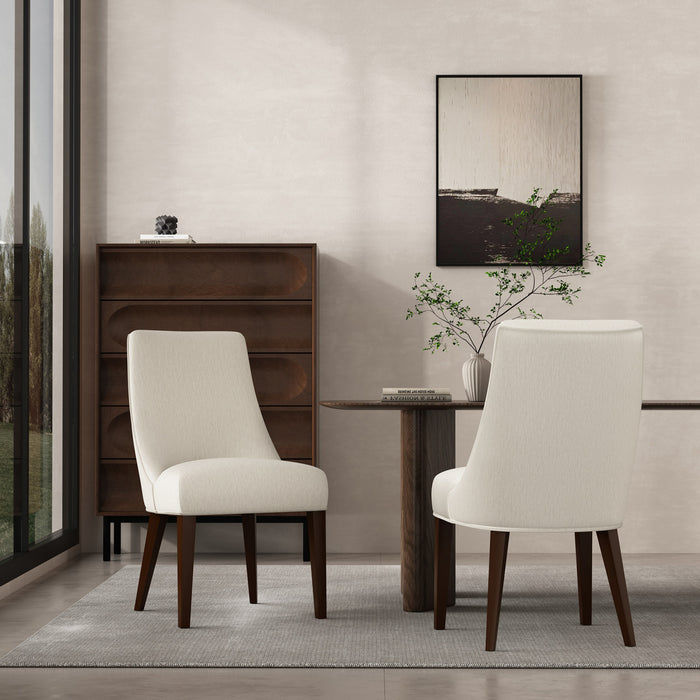 Beever Modern Wood Chenille Dining Chair in Cream - Set of 2