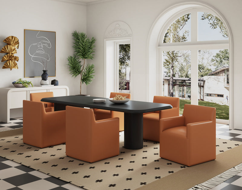 Anna Square Modern Vegan Leather Armchair in Saddle Brown - Set of 2