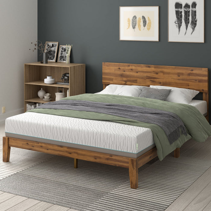 Julia Wood Platform Bed with Headboard - Queen Size