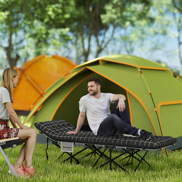 Outsunny Camping Cot For Adults With Mattress, Folding Bed, Black