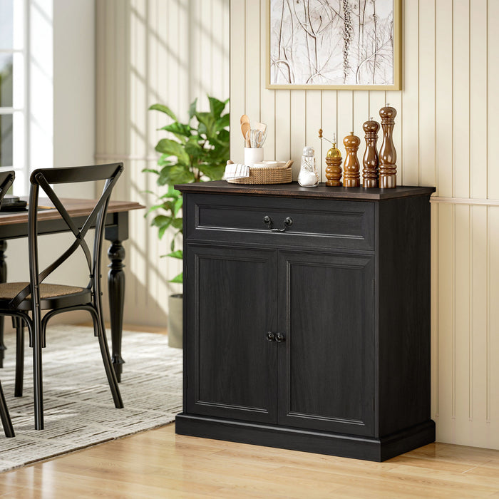 HOMCOM Buffet Cabinet 32\" Farmhouse Sideboard with Thick Top Drawer Black