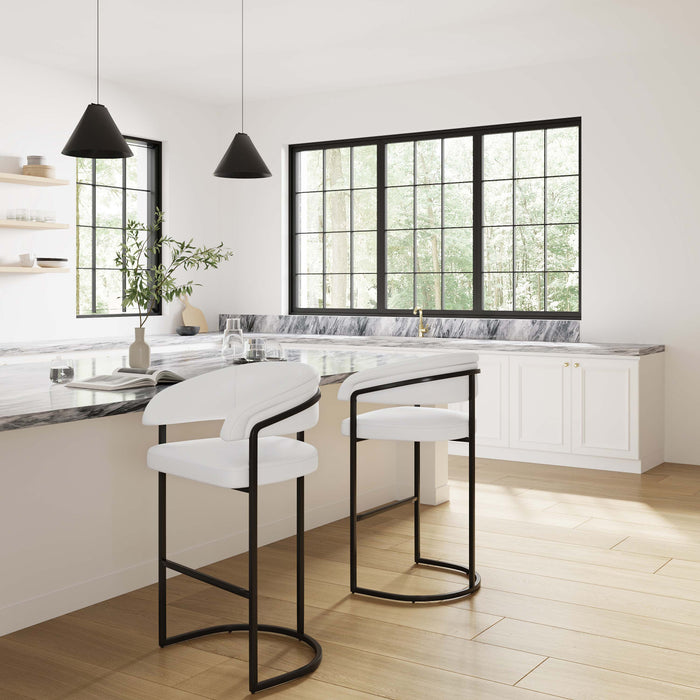 Augusta Modern Metal Upholstered Barstool in White - Set of 2