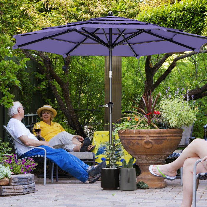 Outsunny 10.7ft Patio Umbrella, 4 Tiers Parasol With Crank, 8 Ribs, Purple
