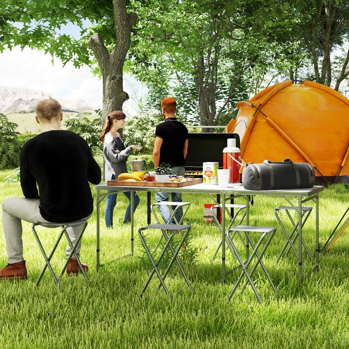 Outsunny Camping Table And Chairs Folding Picnic Table And 6 Stools