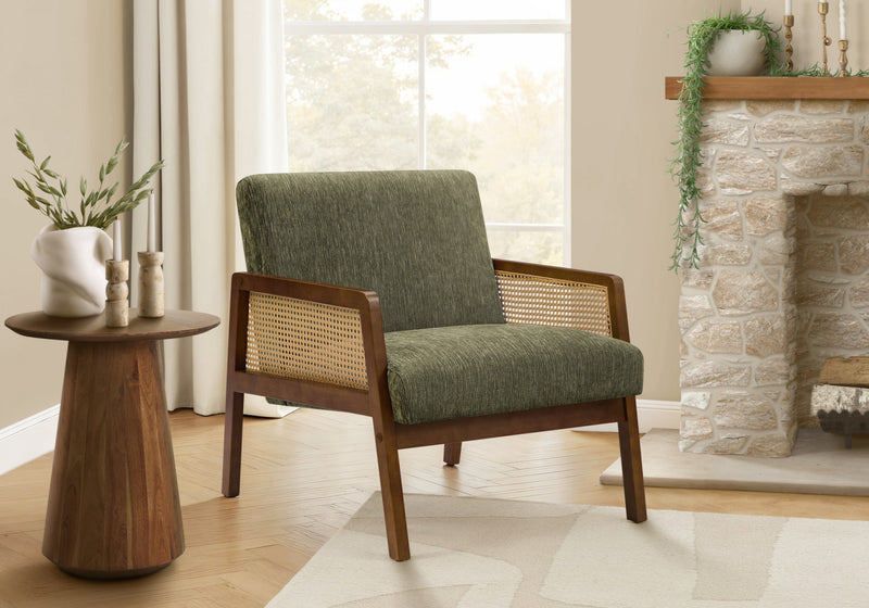 Monarch Specialties - Accent Chair, 30\"H, Upholstered, Living Room, Bedroom, Green Fabric, Brown Walnut Wood