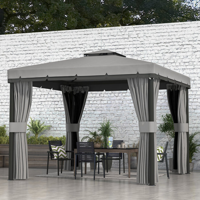 Outsunny 10' X 10' 2-tier Patio Gazebo With Mesh Sidewalls, Light Grey