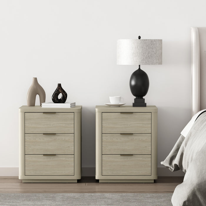 Evelyn Modern 20\" Nightstand in Natural (3-Drawer) - Set of 2