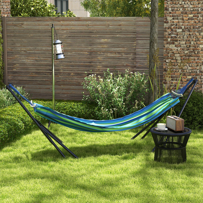 Outsunny Foldable Hammock Stand W/ Hammock, 2-in-1 Portable Hammock, Blue