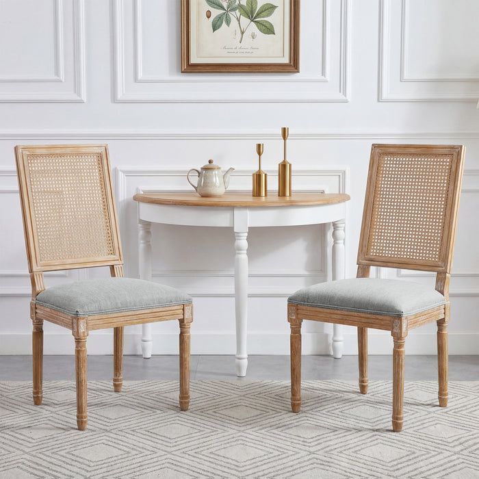 Oliver Solid Wood Rubberwood Dining Chair Set of 2 with Upholstered Seat Cane Backrest and Fluted Legs,Green