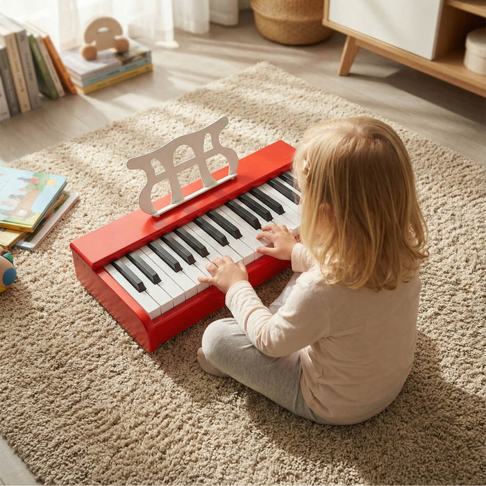 Costway 30 Keys Kids Piano Keyboard with Removable Music Stand, One-key Start Function Red