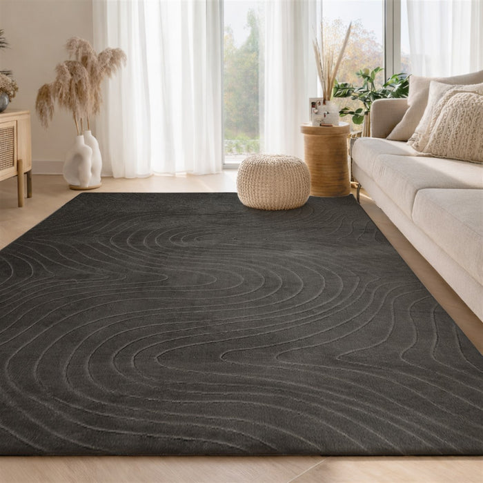 Somos Contemporary Charcoal Washable Rug 8'0\" x 10'0\" Indoor Area Rug