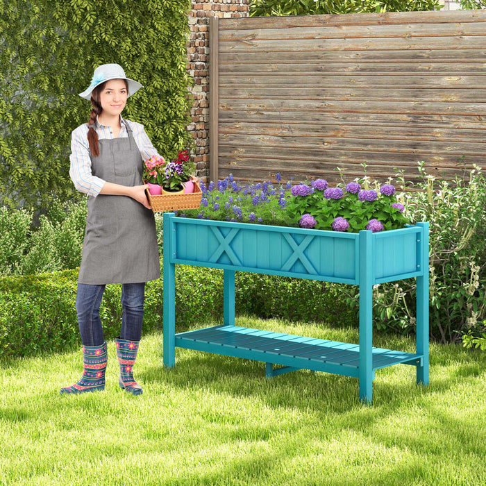 Costway Hips Raised Garden Bed Poly Wood Elevated Planter Box With Legs, Storage Shelf Blue