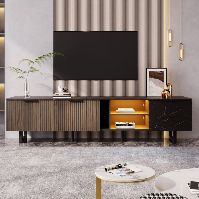 Ethan 78.7\" TV Cabinet with Adjustable LED Lighting,Black Tv Stand