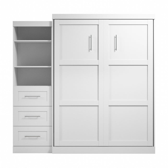 Bestar Pur Queen Murphy Bed and Shelving Unit with Drawers 90-Inch Wall Bed
