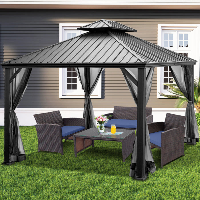 Costway 12ft X 10ft Hardtop Gazebo 2-tier Outdoor Galvanized Steel Canopy Grey
