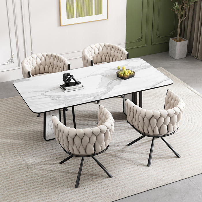 Amelia Velvet Swivel Dining Chairs with Tufted Upholstered and Metal Legs Set of 4, Beige