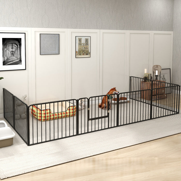 Pawhut Heavy Duty Dog Playpen, Steel Dog Pen With Door, Pet Exercise Fence, Outdoor Indoor Diy Design For Small And Medium Dogs, 24\" Height, 8 Panels