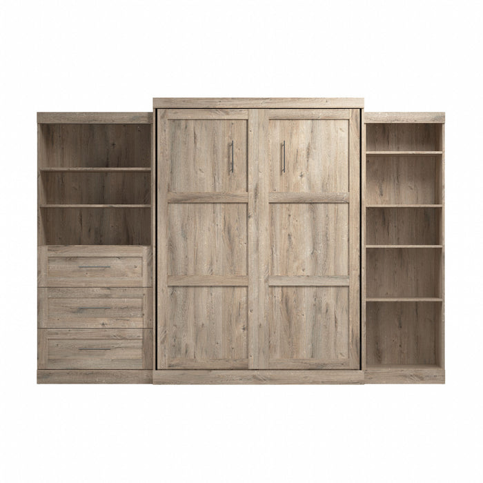Bestar Pur Queen Murphy Bed with Shelving and Drawers 126-Inch Wall Bed